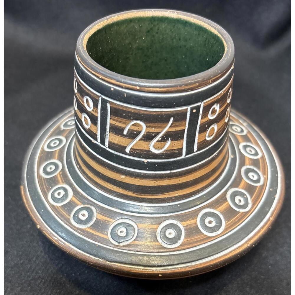 Handmade & Hand Painted Vintage Mexican Small Vase Glazed Tonala Pottery